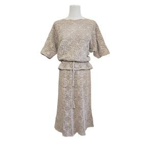 R&K Originals Vintage Womens Hand Crochet Knit Top & Skirt Set 10 Boho Natural